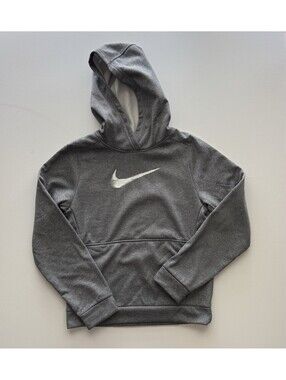 Nike Therma-FIT Gray Pullover Hoodie Youth Large Swoosh Sweatshirt